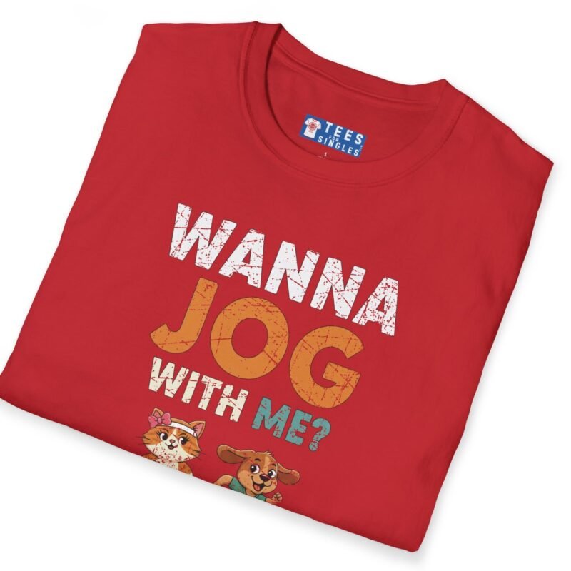 Wanna Jog With Me? Cute Dog Cat Graphics Vintage Style Tee 🐶🐱🏃‍♂️ by Tees For Singles
