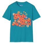 Girls Rock My World 🌸 Retro Flower Power Flirty Tee Tropical Blue by Tees For Singles