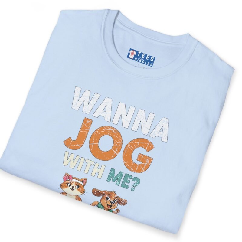 Wanna Jog With Me? Cute Dog Cat Graphics Vintage Style Tee 🐶🐱🏃‍♂️ by Tees For Singles