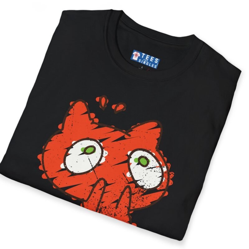 Careful! He Eats Us! 🐱 Scared Cat Tee 😂(Think Dirty) Distressed Vintage Look T-Shirt by Tees For Singles