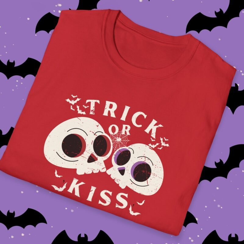 Trick or Kiss Tee - Flirty Gothic Skull T-shirt for Halloween And Everyday Vibes by Tees For Singles - Reaction Fashion