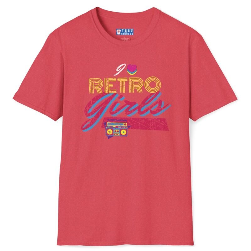 I ❤️ Retro Girls Lightweight Tee – Bold 80s Vintage Style Shirt for Fun Conversations 🎯💖 Heather Red by Tees For Singles