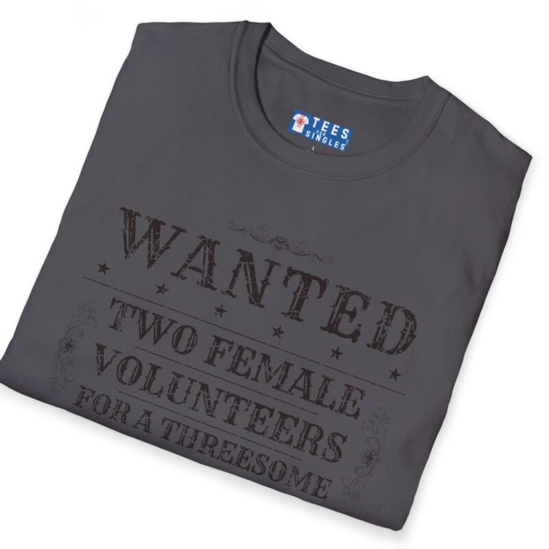 Wanted Two Females For A Threesome T-Shirt (Text Only) 😂 – Funny Distressed Design T-Shirt by Tees For Singles