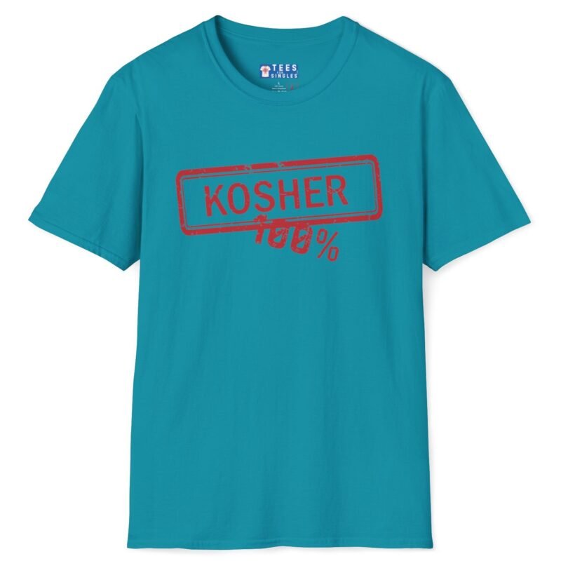 100% Kosher Tee To Find A Kosher Girl (Or Guy)💯 – Matchmaking T-shirt Tropical Blue by Tees For Singles