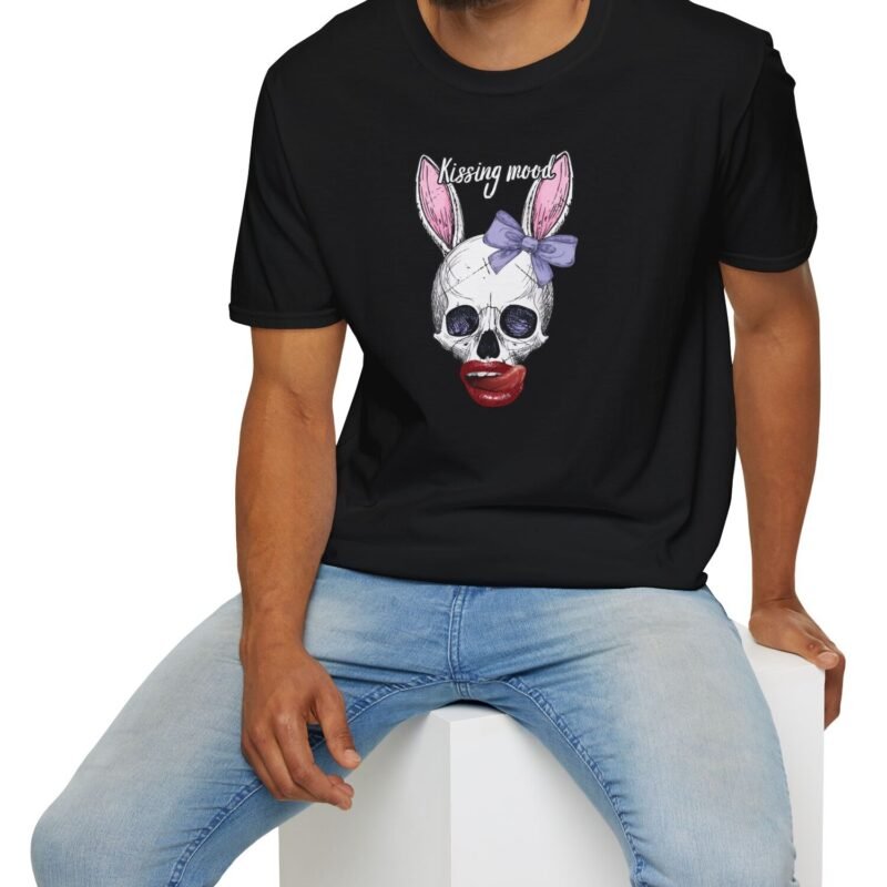 Kissing Mood Skull-Bunny Graphic Tee 💋 🫦💀🐰🐇- Distressed Look by Tees For Singles
