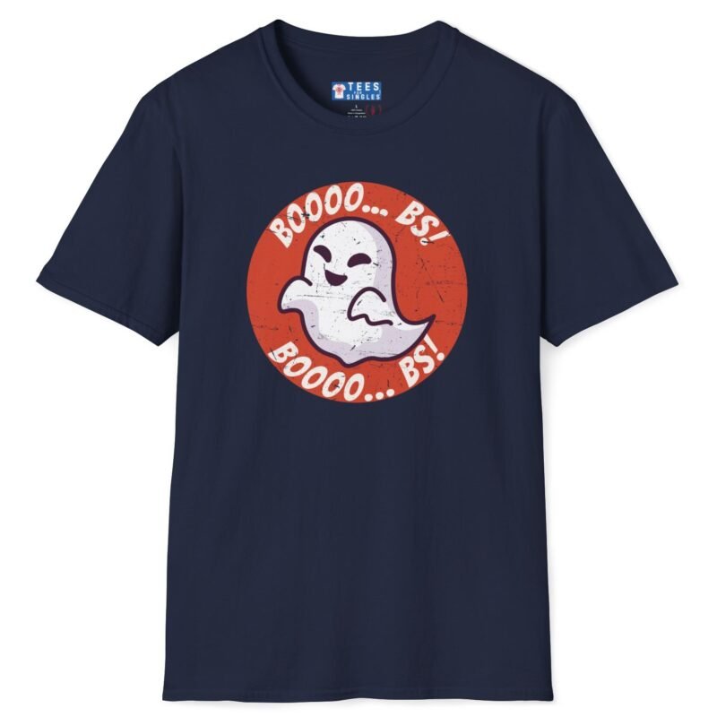 Boooo... BS! Premium Tee. Naughty Ghost Pun Halloween Shirt Navy by Tees For Singles - Reaction Fashion