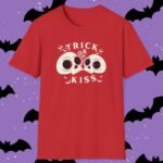 12644596868710915269_2048_custom.jpeg Trick or Kiss Tee - Flirty Gothic Skull T-shirt for Halloween And Everyday Vibes Red by Tees For Singles - Reaction Fashion