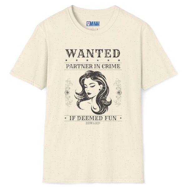 Wanted: Partner-in-Crime (If Deemed Fun) Vintage Poster Tee 🖤 Natural by Tees For Singles