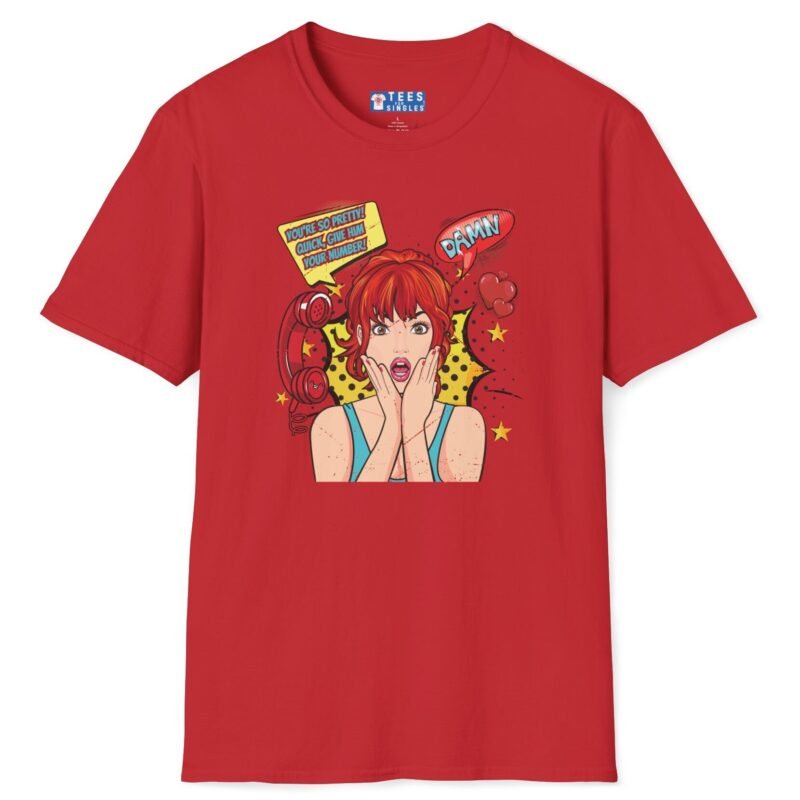 Quick, Give Him Your Number! Pop Art Tee 💥☎️ Wing Woman T-shirt Red by Tees For Singles