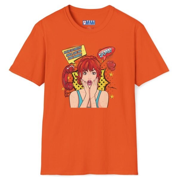 Quick, Give Him Your Number! Pop Art Tee 💥☎️ Wing Woman T-shirt Orange by Tees For Singles