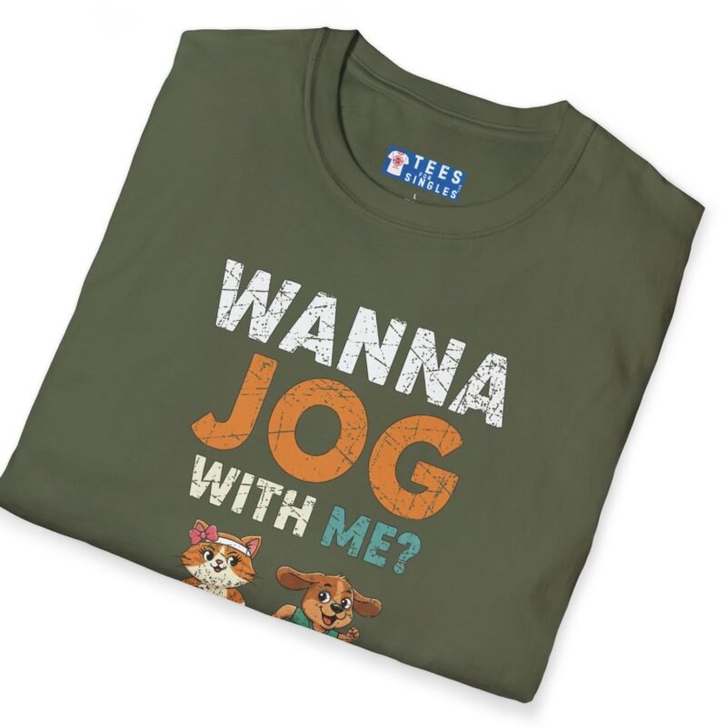Wanna Jog With Me? Cute Dog Cat Graphics Vintage Style Tee 🐶🐱🏃‍♂️ by Tees For Singles
