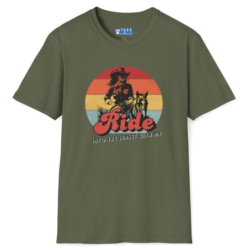 Ride Into the Sunset With Me! Premium Tee – Flirty Invite Cowboy Charm 🤠🌅 Military Green by Tees For Singles