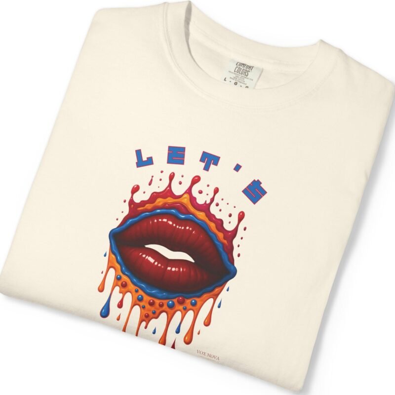 Let's Smooch Trippy Drippy Lips Tee 💋 T-Shirt 🗣️ Garment-Dyed T-shirt by Tees For Singles - Reaction Fashion
