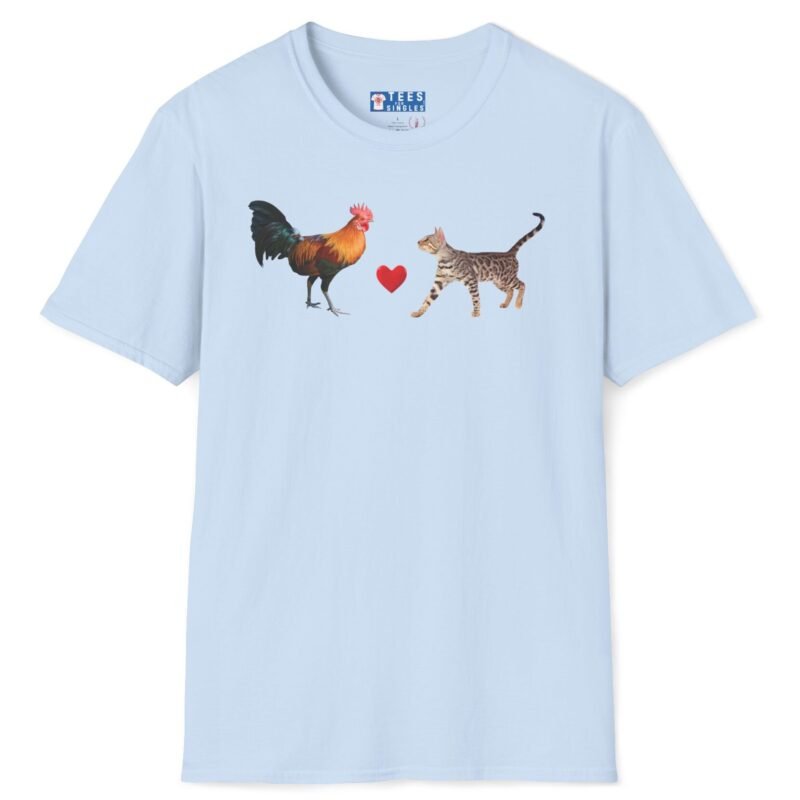 Rooster Loves Pussy Cat Tee 😂🐓❤️🐱 Conversation Starter T-shirt by Tees For Singles