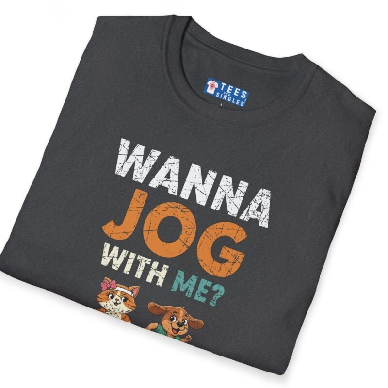 Wanna Jog With Me? Cute Dog Cat Graphics Vintage Style Tee 🐶🐱🏃‍♂️ by Tees For Singles