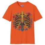 Mi Corazón Anhela Tu Amor Romantic Skeleton Ribcage Día de Muertos Design Tee -🌹💀 Orange by Tees For Singles