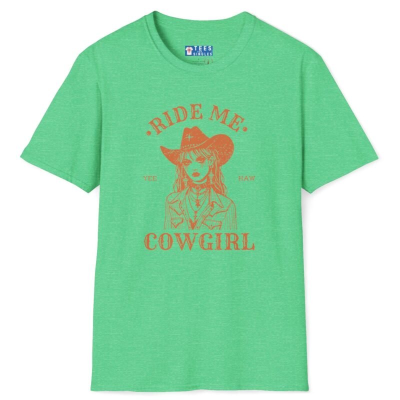 Ride Me, Cowgirl Goth Grunge Design Tee 🤠🔥 Heather Irish Green by Tees For Singles