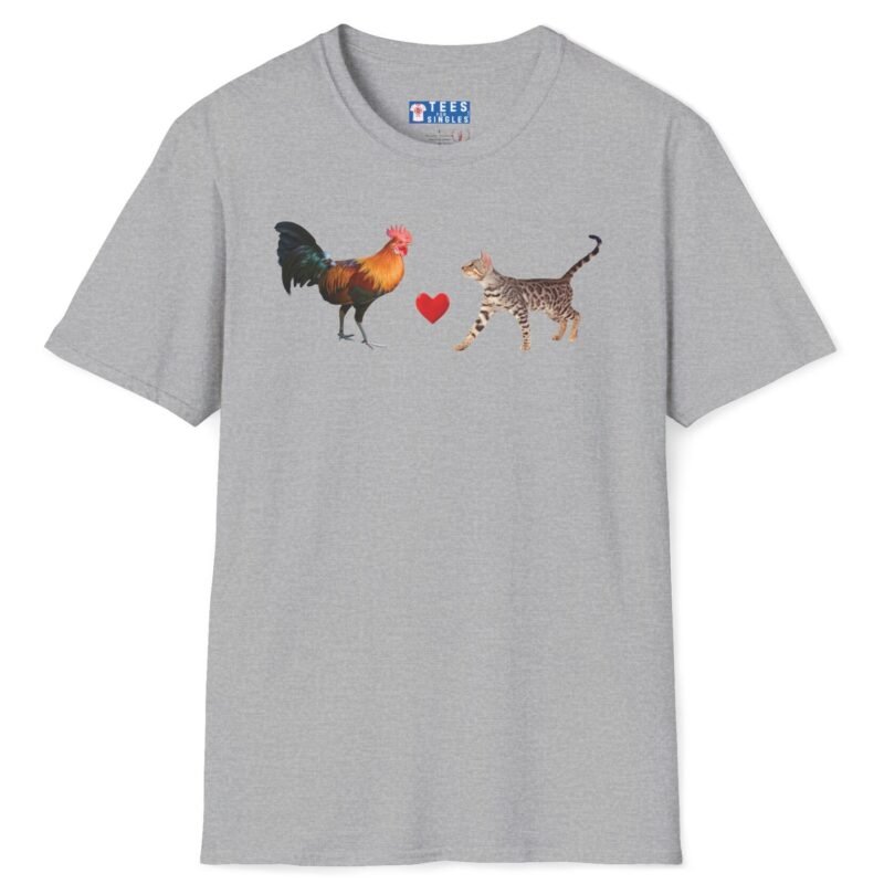 Rooster Loves Pussy Cat Tee 😂🐓❤️🐱 Conversation Starter T-shirt Sport Grey by Tees For Singles