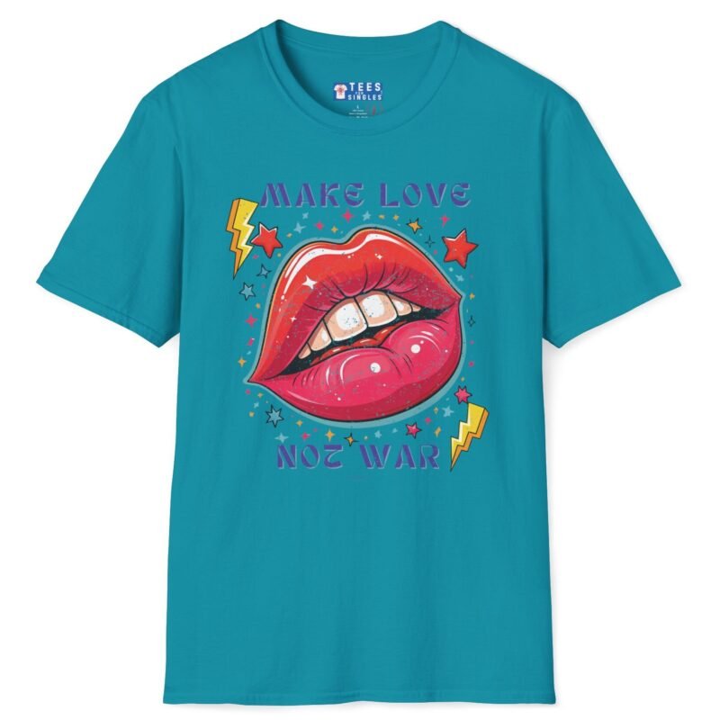 Make Love Not War Premium Tee 💋 Peace, Love & Good Sexy Vibes! Vintage Look ✨ Tropical Blue by Tees For Singles