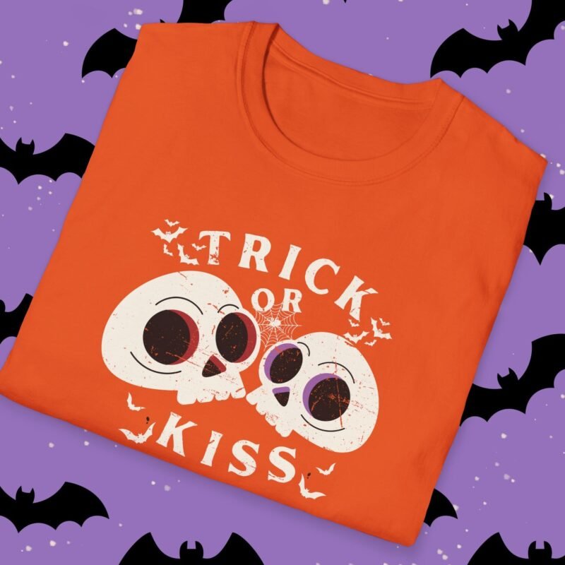 Trick or Kiss Tee - Flirty Gothic Skull T-shirt for Halloween And Everyday Vibes by Tees For Singles - Reaction Fashion