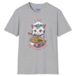 Cat Pho T-Shirt “I Am Hot Pho You” Cute Kawaii Ramen Cat Tee 🍜😼 Sport Grey by Tees For Singles