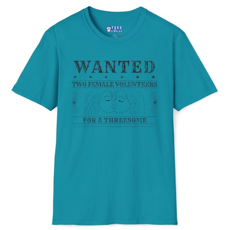 Wanted Two Females For A Threesome Premium T-Shirt Girls Graphics 😂 – Funny Vintage Distressed Design Tropical Blue by Tees For Singles