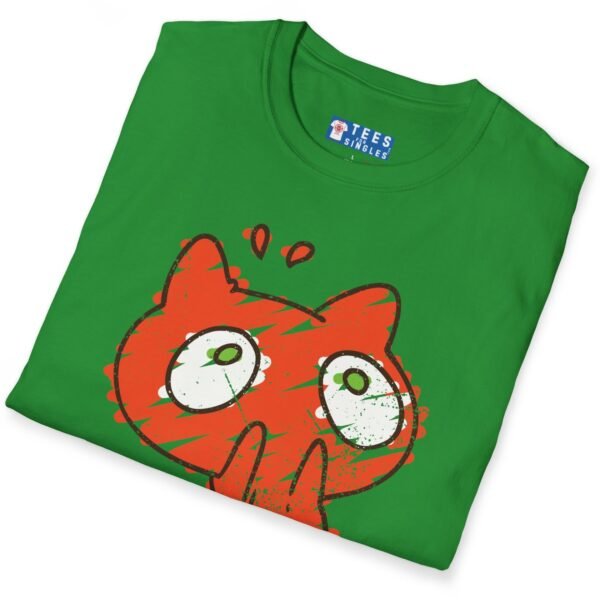 Careful! He Eats Us! 🐱 Scared Cat Tee 😂(Think Dirty) Distressed Vintage Look T-Shirt by Tees For Singles