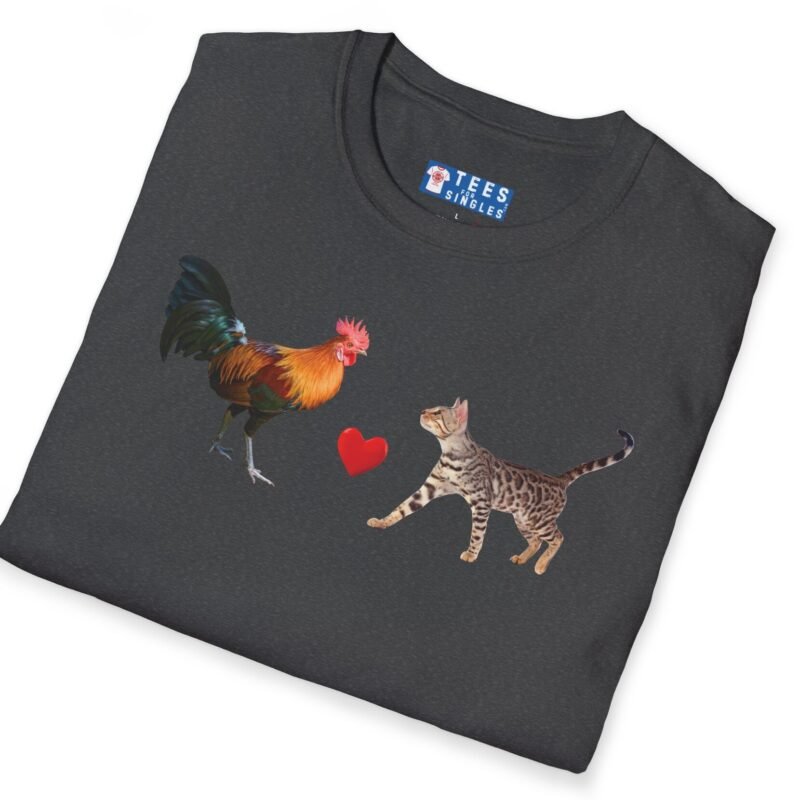 Rooster Loves Pussy Cat Tee 😂🐓❤️🐱 Conversation Starter T-shirt by Tees For Singles