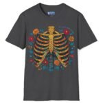 Mi Corazón Anhela Tu Amor Romantic Skeleton Ribcage Día de Muertos Design Tee -🌹💀 Dark Heather by Tees For Singles