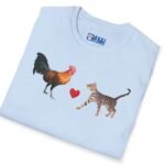 Rooster Loves Pussy Cat Tee 😂🐓❤️🐱 Conversation Starter T-shirt Light Blue by Tees For Singles