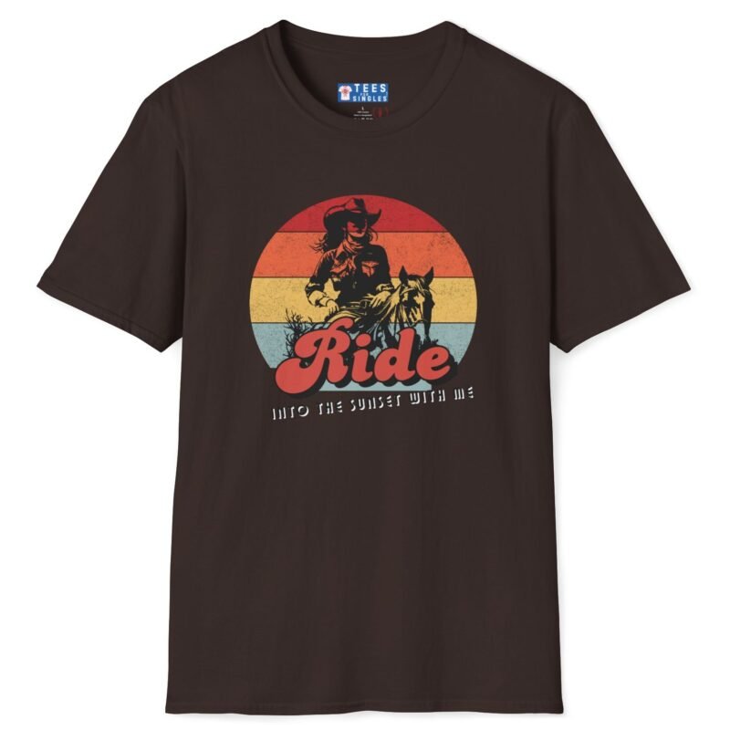 Ride Into the Sunset With Me! Premium Tee – Flirty Invite Cowboy Charm 🤠🌅 Dark Chocolate by Tees For Singles
