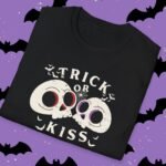 17154159524514370805_2048_custom.jpeg Trick or Kiss Tee - Flirty Gothic Skull T-shirt for Halloween And Everyday Vibes Black by Tees For Singles - Reaction Fashion
