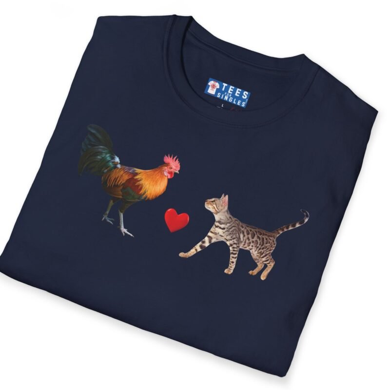 Rooster Loves Pussy Cat Tee 😂🐓❤️🐱 Conversation Starter T-shirt by Tees For Singles
