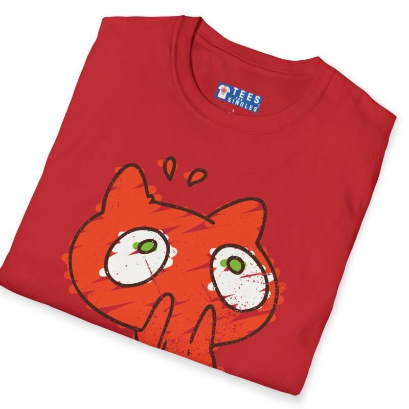 Careful! He Eats Us! 🐱 Scared Cat Tee 😂(Think Dirty) Distressed Vintage Look T-Shirt by Tees For Singles