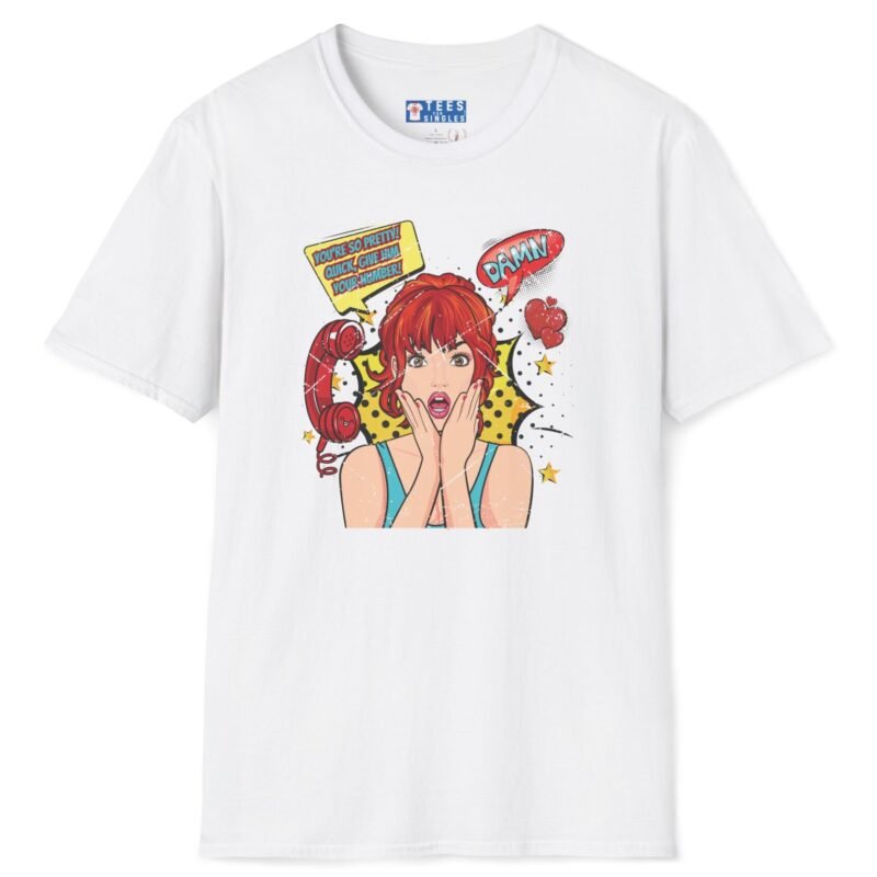 Quick, Give Him Your Number! Pop Art Tee 💥☎️ Wing Woman T-shirt White by Tees For Singles