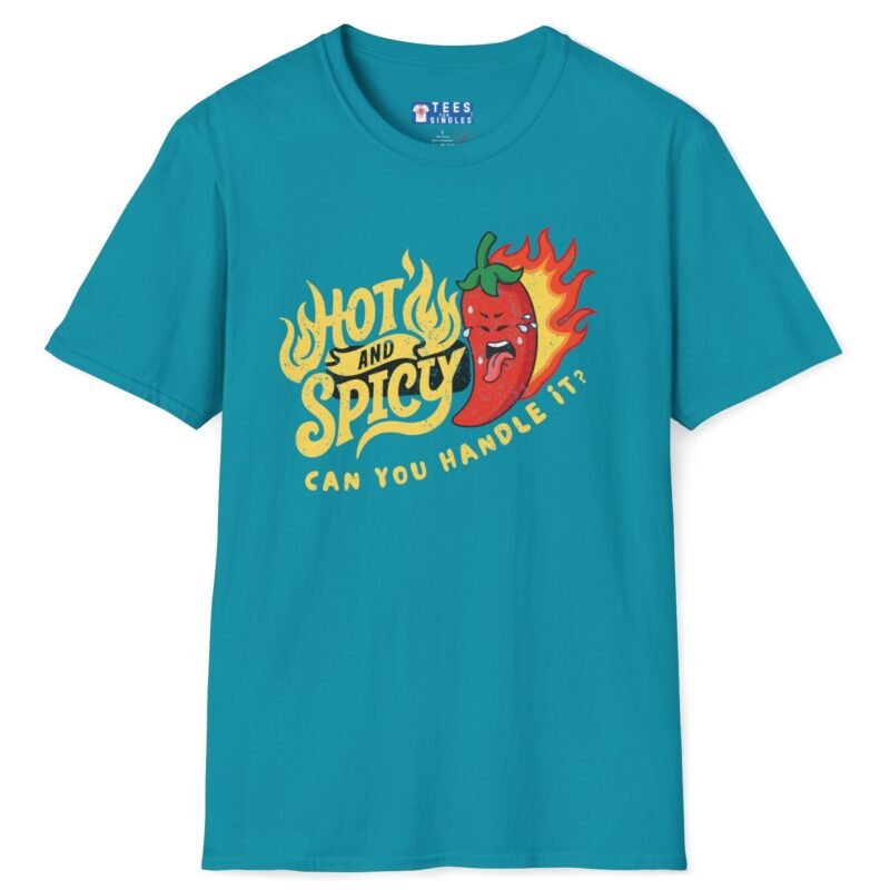 Hot And Spicy Can You Handle It? T-Shirt Vintage Distressed Design🌶️ Tropical Blue by Tees For Singles