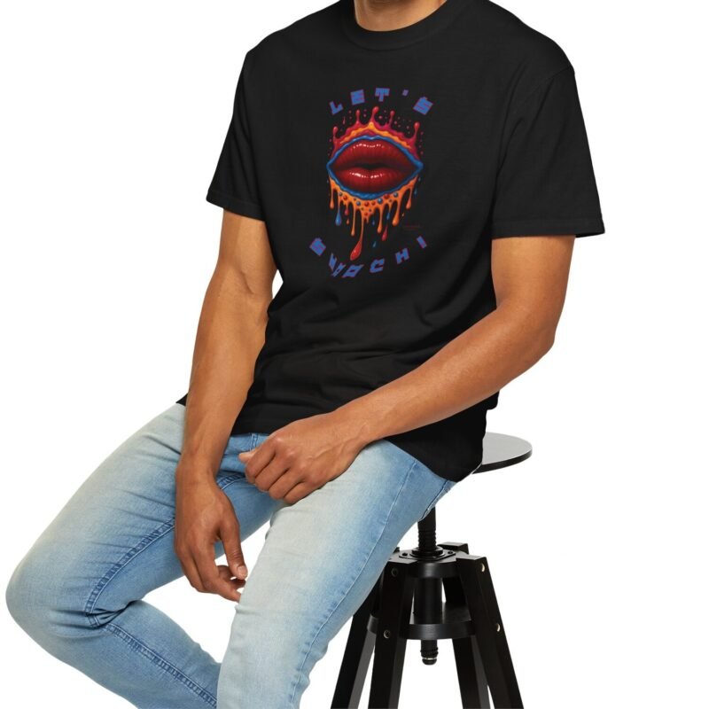 Let's Smooch Trippy Drippy Lips Tee 💋 T-Shirt 🗣️ Garment-Dyed T-shirt by Tees For Singles - Reaction Fashion