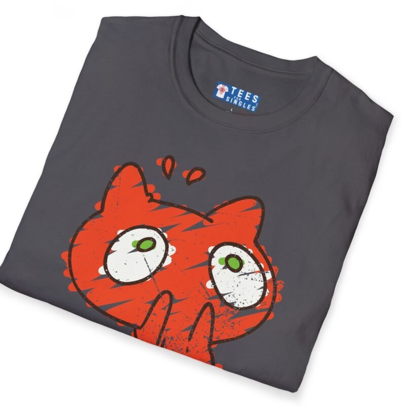 Careful! He Eats Us! 🐱 Scared Cat Tee 😂(Think Dirty) Distressed Vintage Look T-Shirt by Tees For Singles