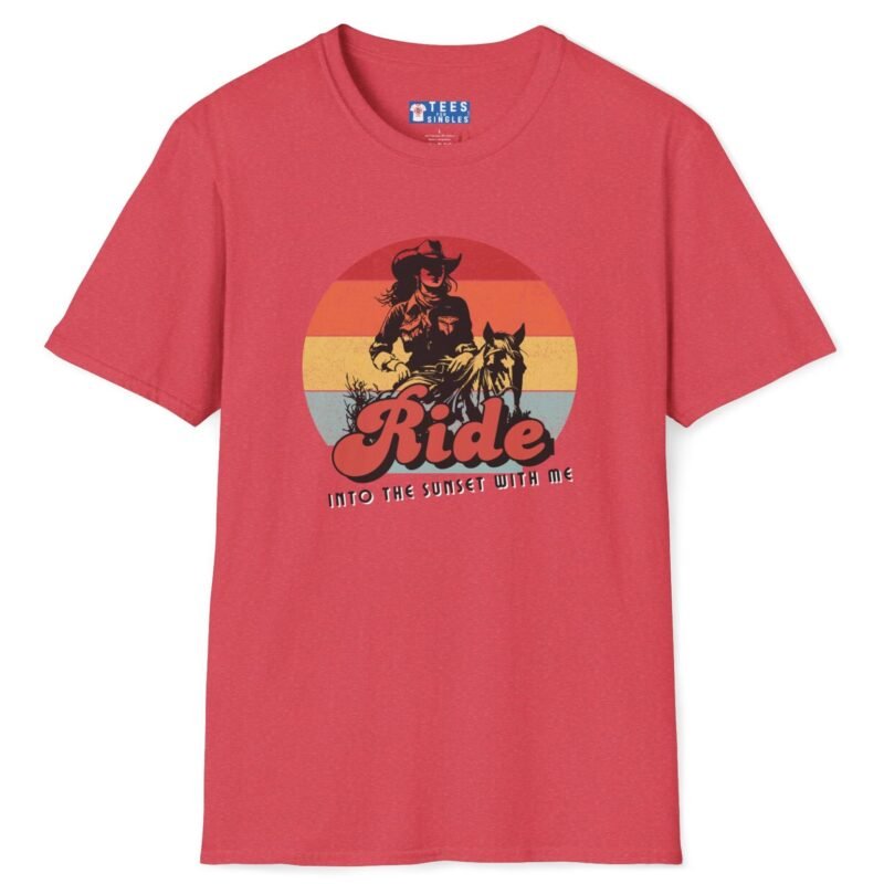 Ride Into the Sunset With Me! Premium Tee – Flirty Invite Cowboy Charm 🤠🌅 Heather Red by Tees For Singles