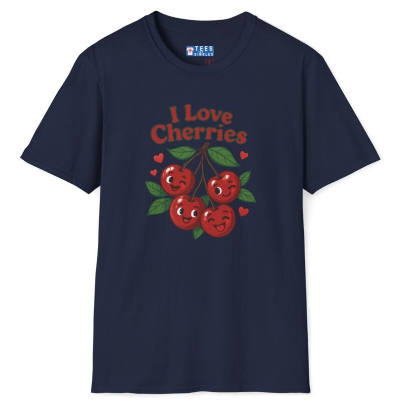 I Love Cherries Premium Tee 🍒 — Double Meaning Cute Retro Cherry Graphic Tee Navy by Tees For Singles