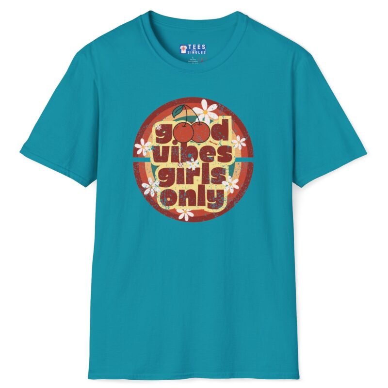 Good Vibes Girls Only 🍒 Retro Flirty Tee Tropical Blue by Tees For Singles