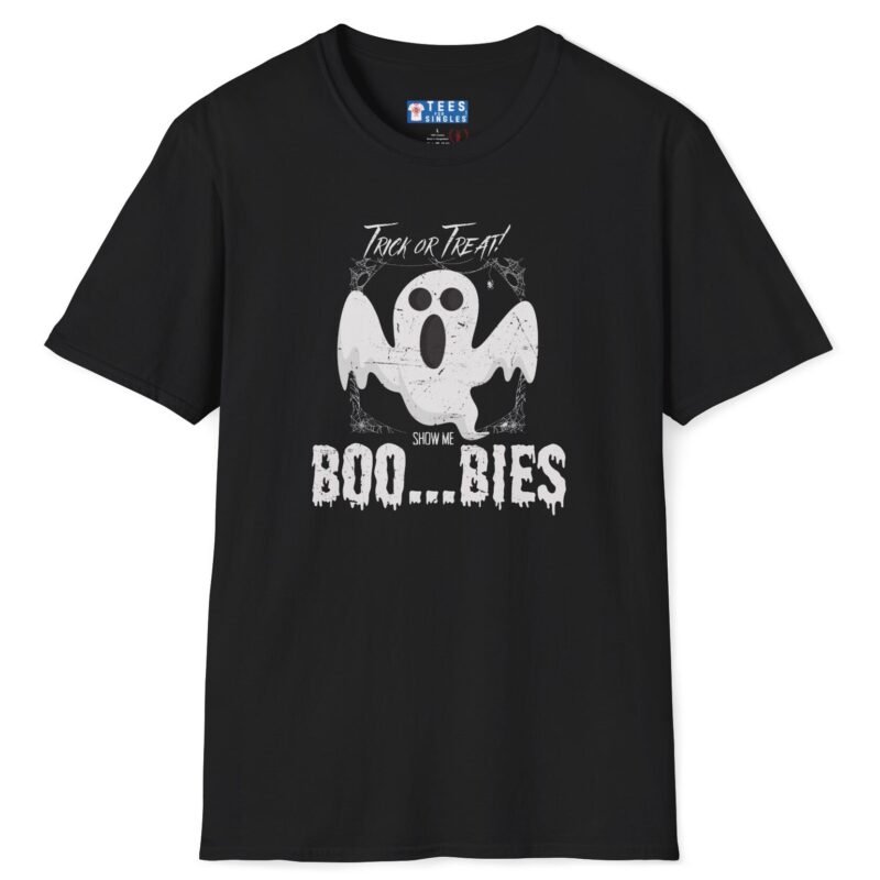 Trick Or Treat Show Me BOO.BIES! Premium Tee. Funny Halloween Ghost T-shirt Black by Tees For Singles - Reaction Fashion