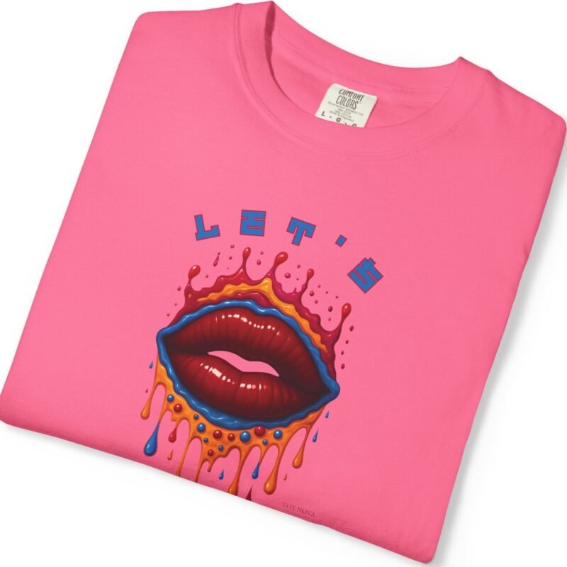 Let's Smooch Trippy Drippy Lips Tee 💋 T-Shirt 🗣️ Garment-Dyed T-shirt by Tees For Singles - Reaction Fashion