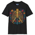 Mi Corazón Anhela Tu Amor Romantic Skeleton Ribcage Día de Muertos Design Tee -🌹💀 Black by Tees For Singles