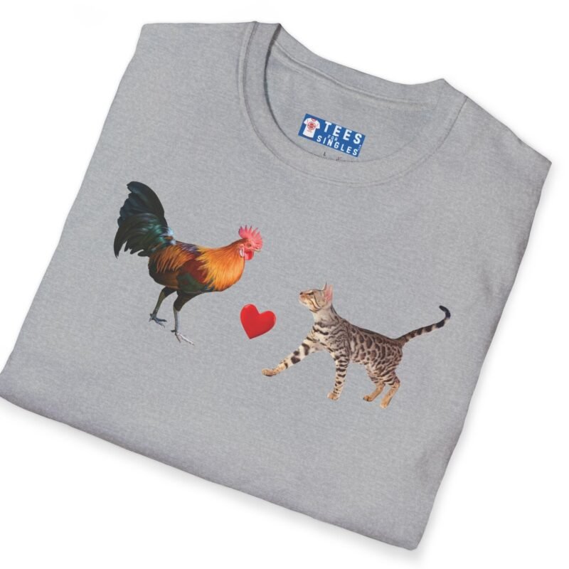 Rooster Loves Pussy Cat Tee 😂🐓❤️🐱 Conversation Starter T-shirt by Tees For Singles