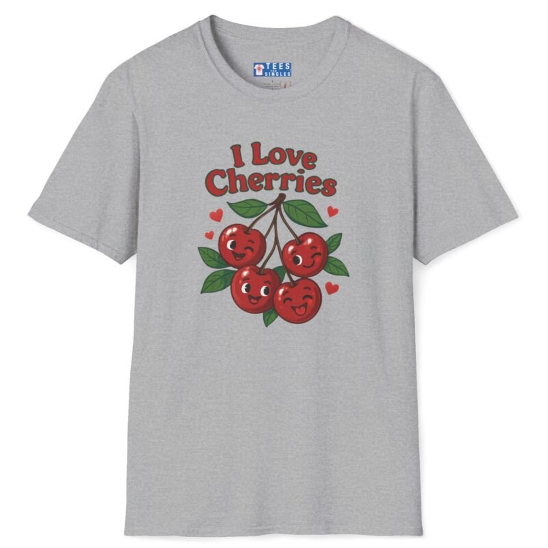 I Love Cherries Premium Tee 🍒 — Double Meaning Cute Retro Cherry Graphic Tee Sport Grey by Tees For Singles