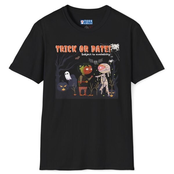 Trick or Date Subject to Availability Premium Tee. Cute Halloween Flirt Shirt Black by Tees For Singles - Reaction Fashion