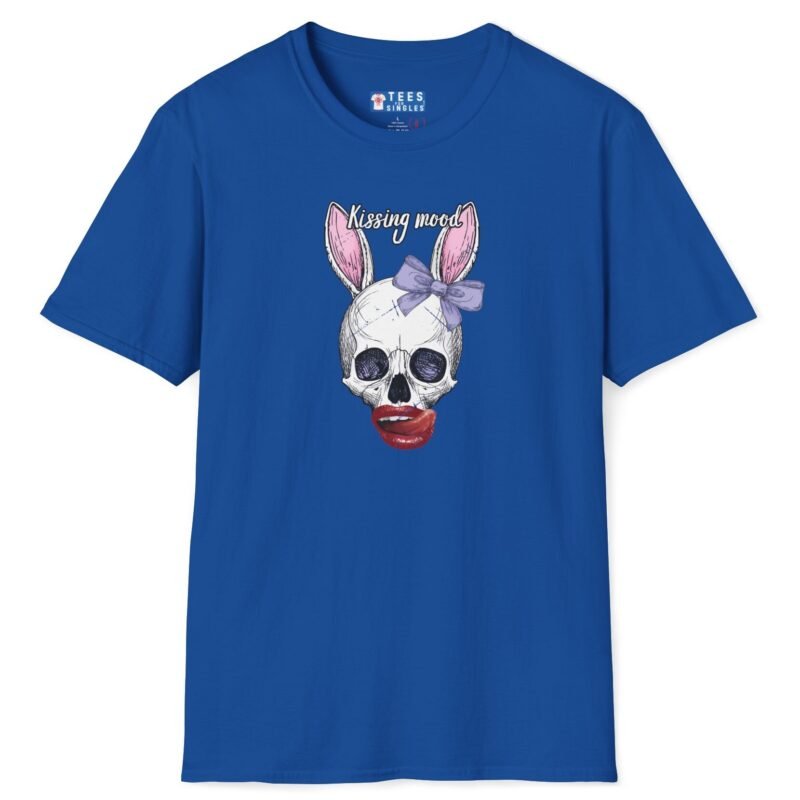 Kissing Mood Skull-Bunny Graphic Tee 💋 🫦💀🐰🐇- Distressed Look Royal by Tees For Singles