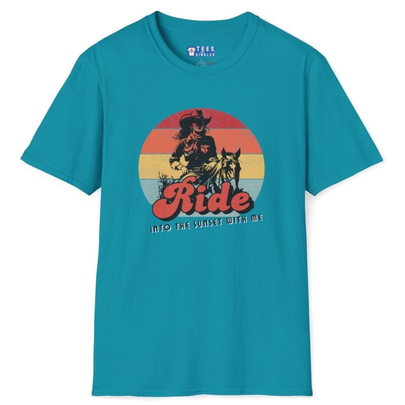 Ride Into the Sunset With Me! Premium Tee – Flirty Invite Cowboy Charm 🤠🌅 Tropical Blue by Tees For Singles