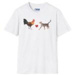 Rooster Loves Pussy Cat Tee 😂🐓❤️🐱 Conversation Starter T-shirt White by Tees For Singles
